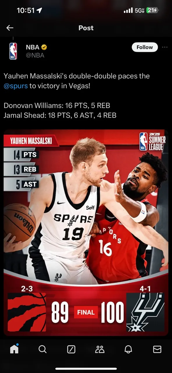 Yauhen Massalski (#19) during NBA Summer League with the San Antonio Spurs
